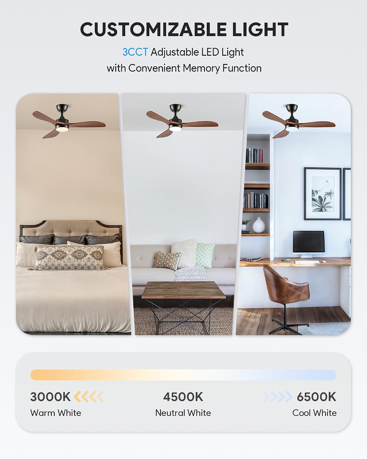 VONLUCE Wood Ceiling Fan with Lights 42 Inch, Black
